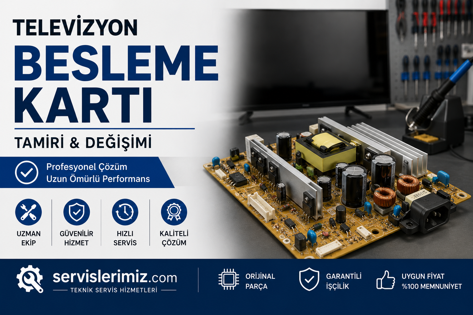 Televizyon besleme veya güç kartı 